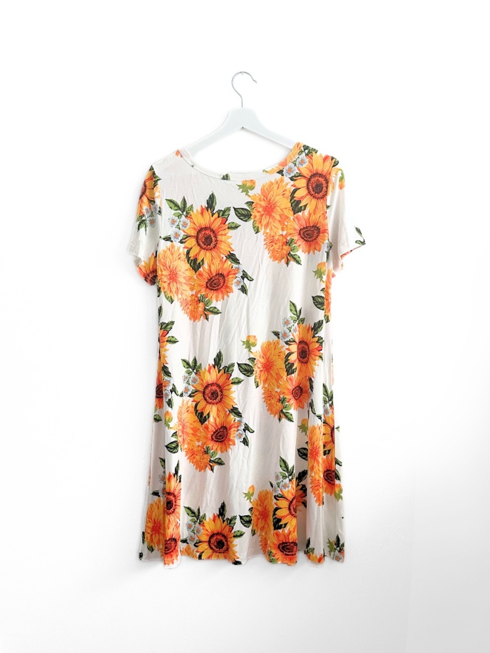 NWT Pretty Women's Sun Dress Short Sleeve Knee Length Floral Sunflowers Large - Picture 3 of 3